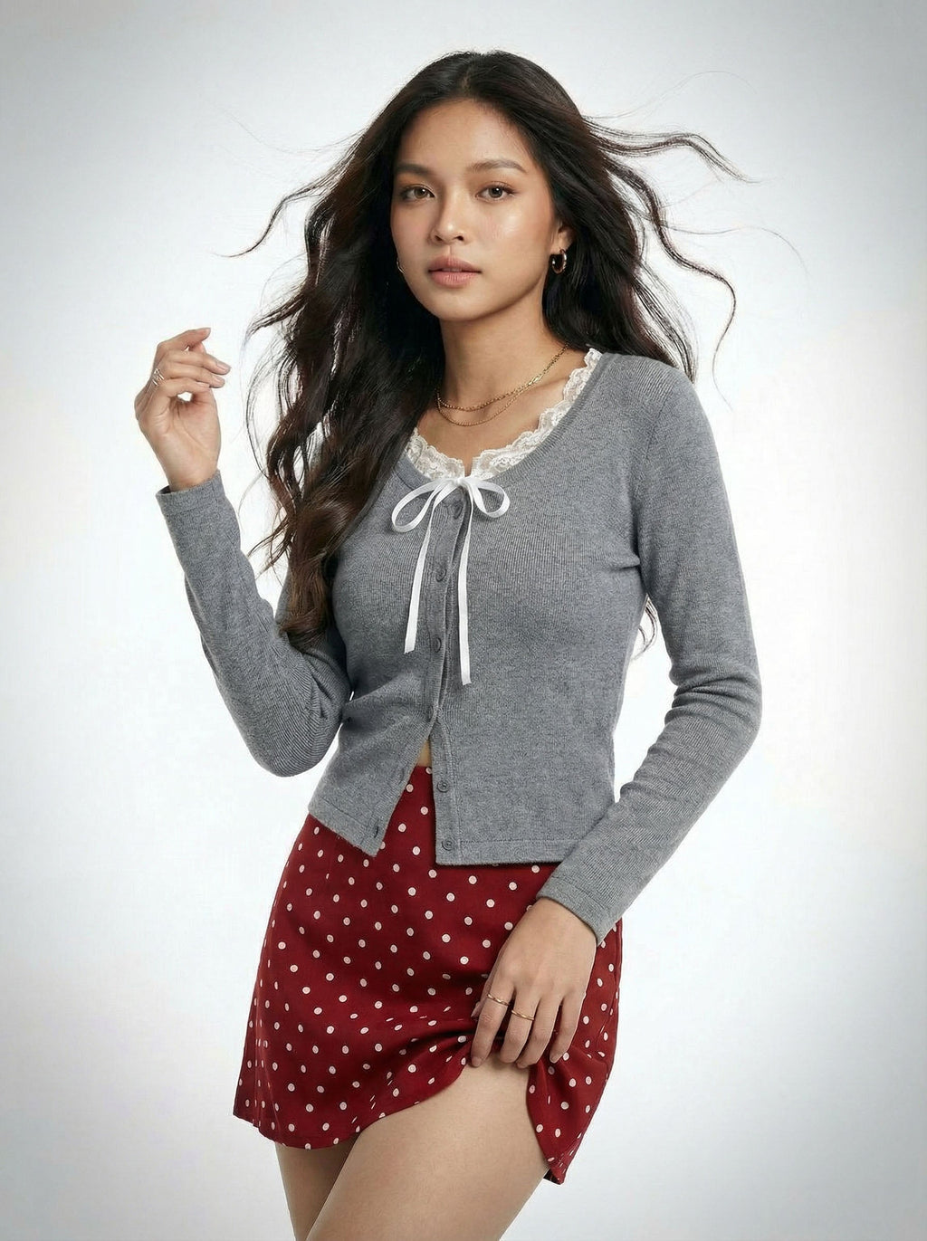 Lace Trim Patchwork Long Sleeve