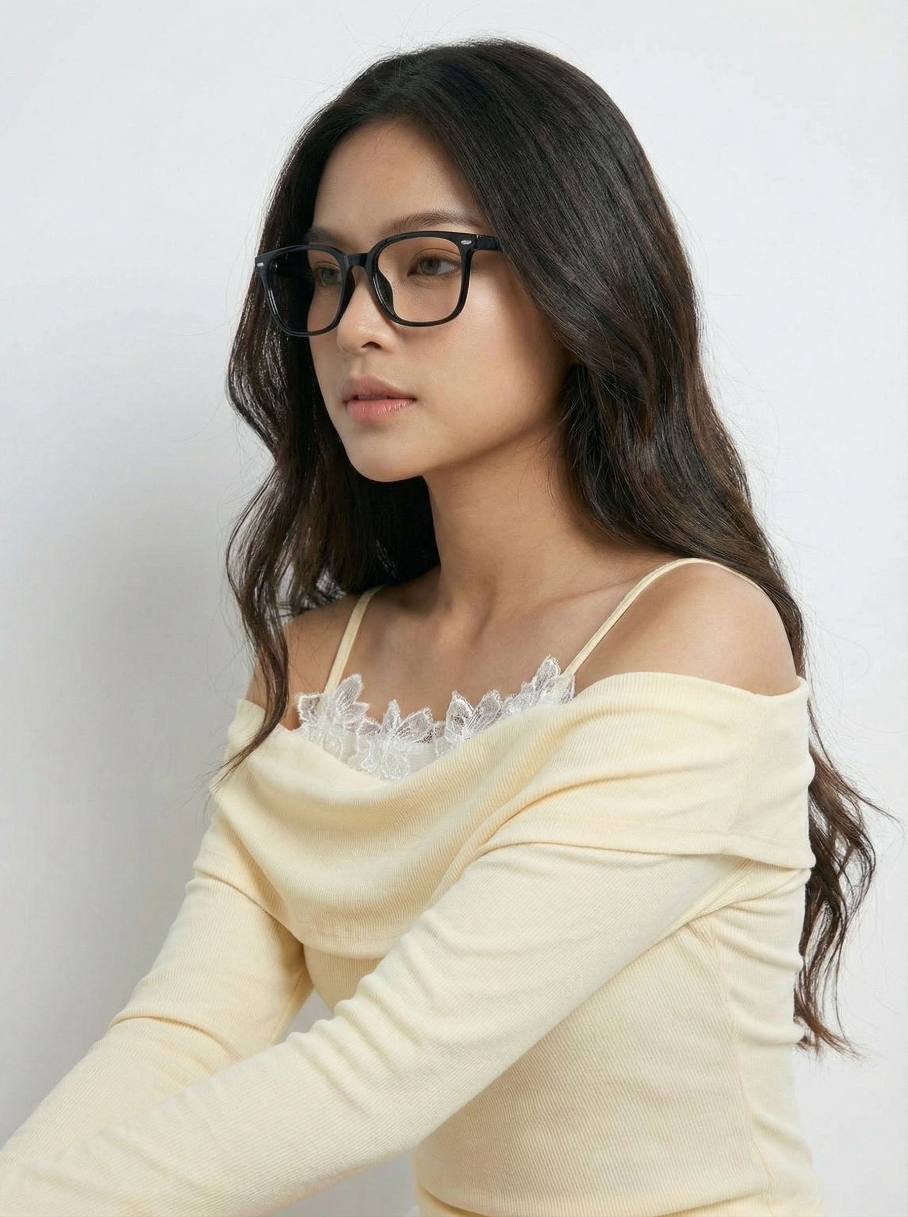 Two-Piece Look Off-Shoulder Lace Trim Long Sleeve