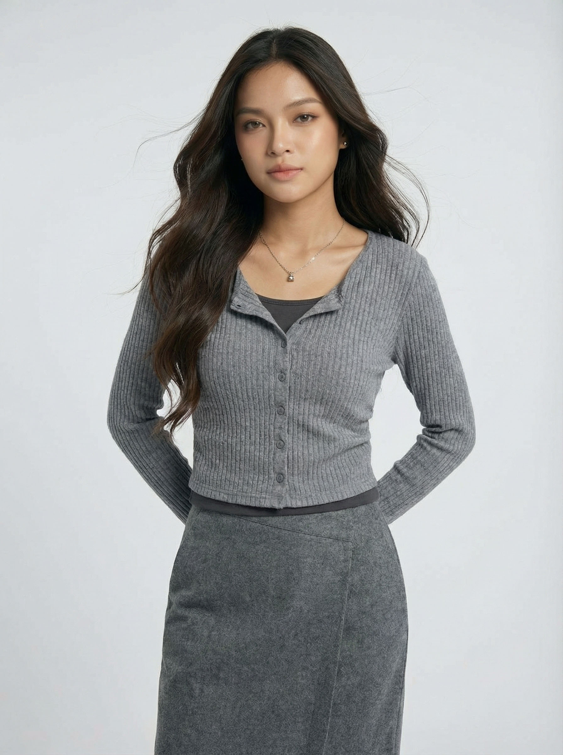 Two-Piece Look Patchwork Fitted Slimming Long Sleeve