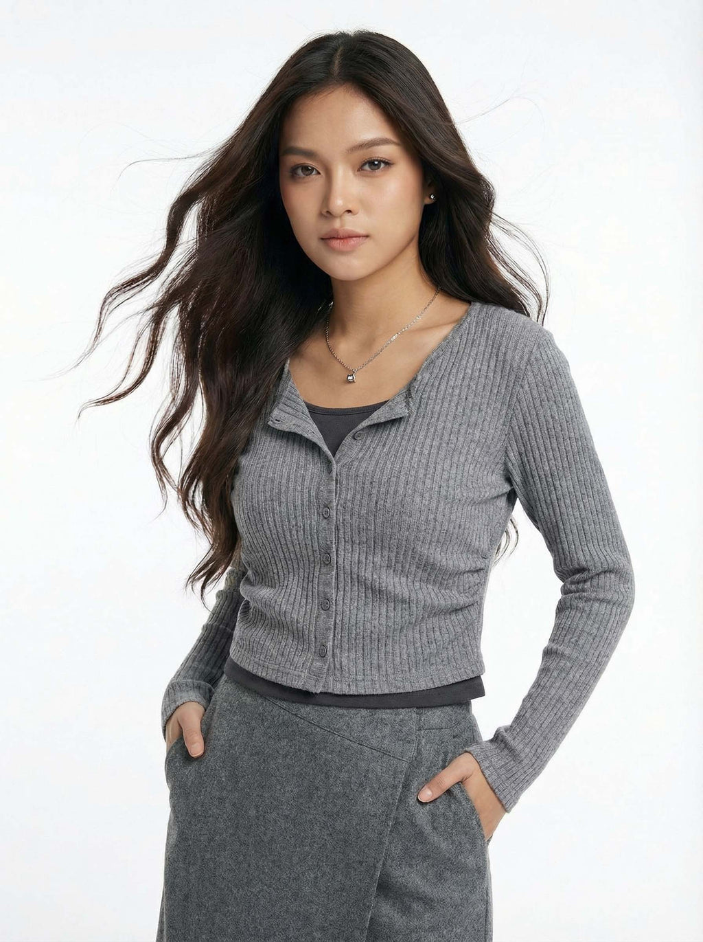 Two-Piece Look Patchwork Fitted Slimming Long Sleeve