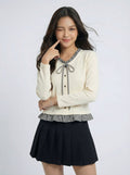 Two-Piece Look Check Bow Detail Patchwork Long Sleeve