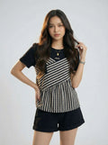 Asymmetric Stripe Trendy Versatile Short sleeve