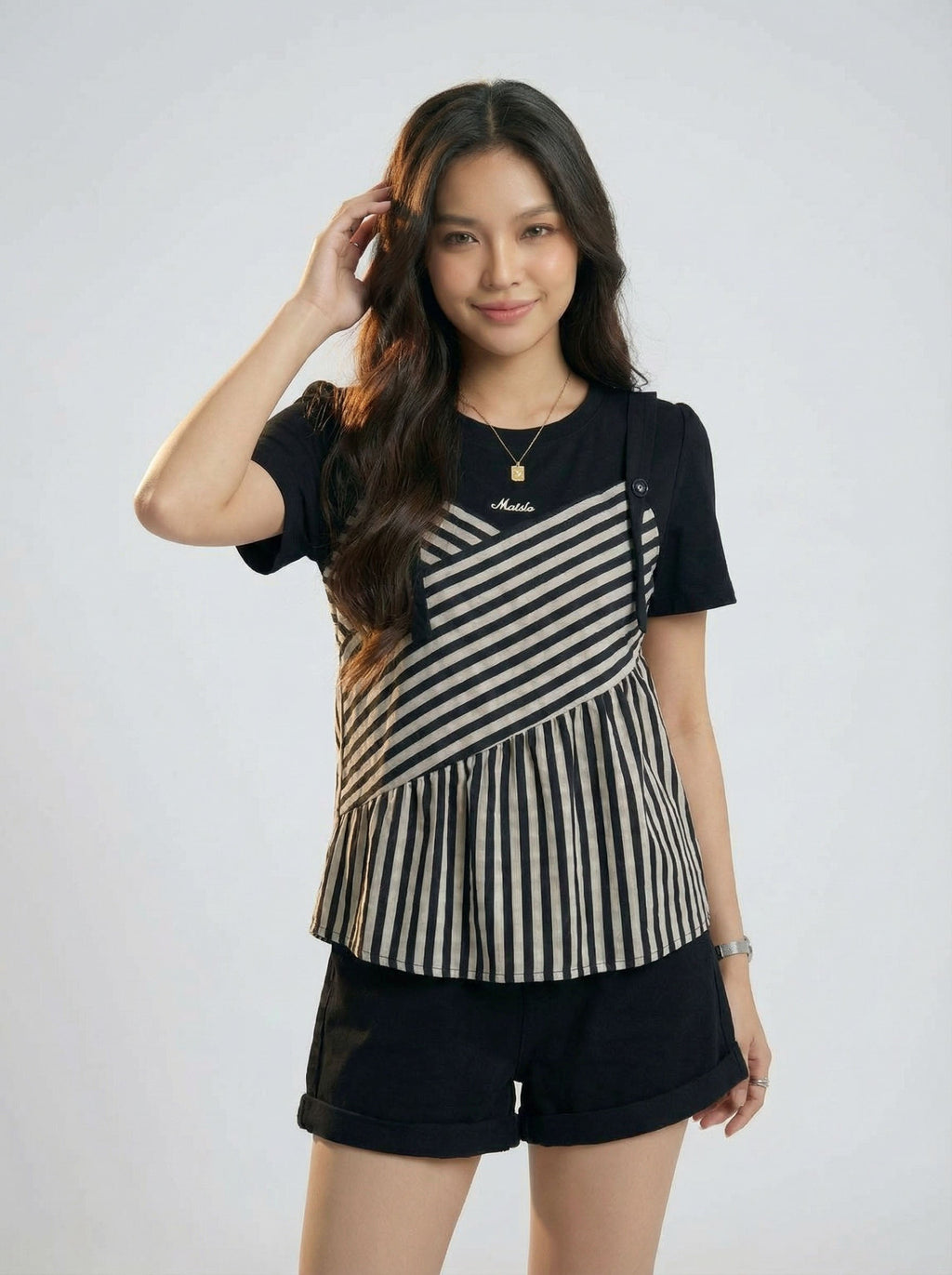 Asymmetric Stripe Trendy Versatile Short sleeve
