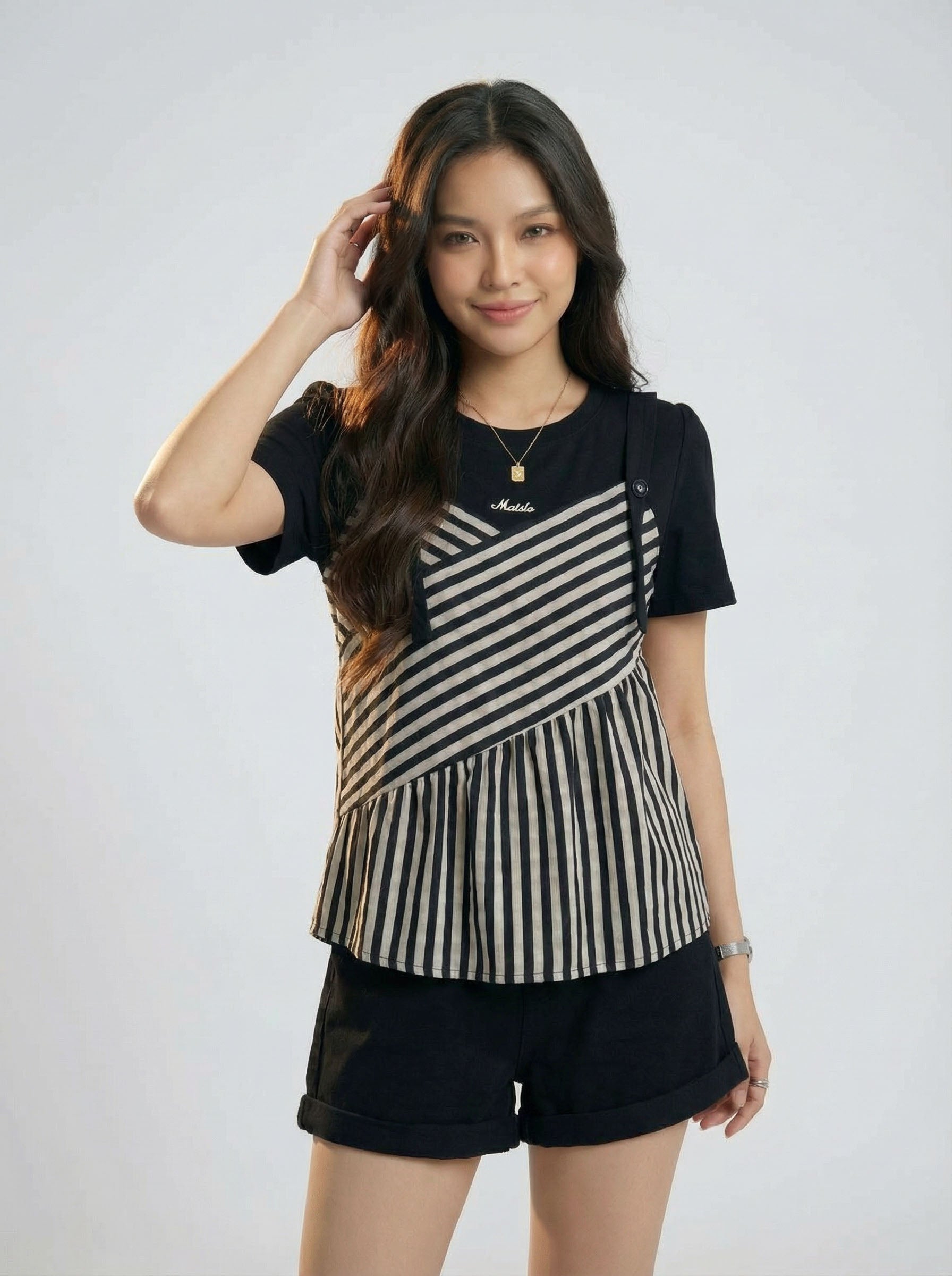 Asymmetric Stripe Trendy Versatile Short sleeve