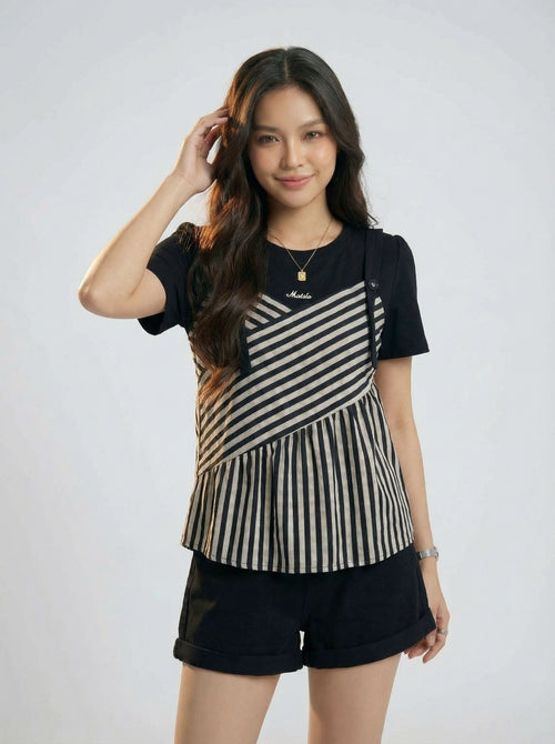 Asymmetric Stripe Trendy Versatile Short sleeve