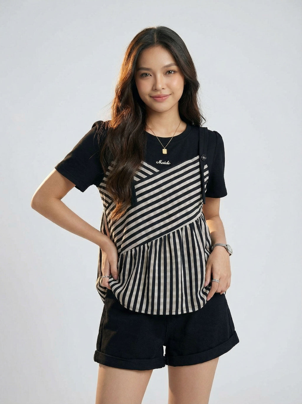 Asymmetric Stripe Trendy Versatile Short sleeve