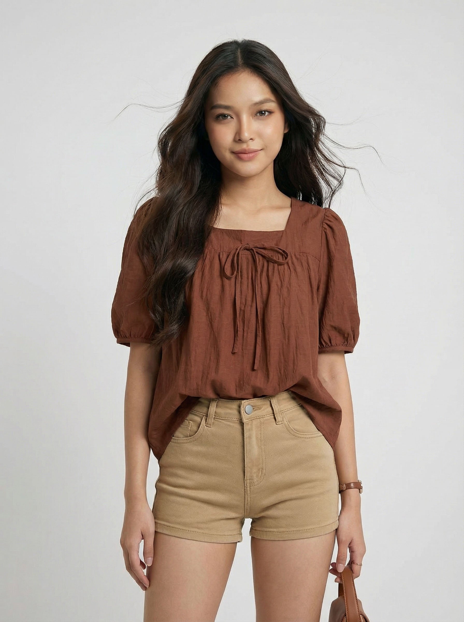 Vintage Square Neck Bow Detail Oversized Short sleeve T-Shirt