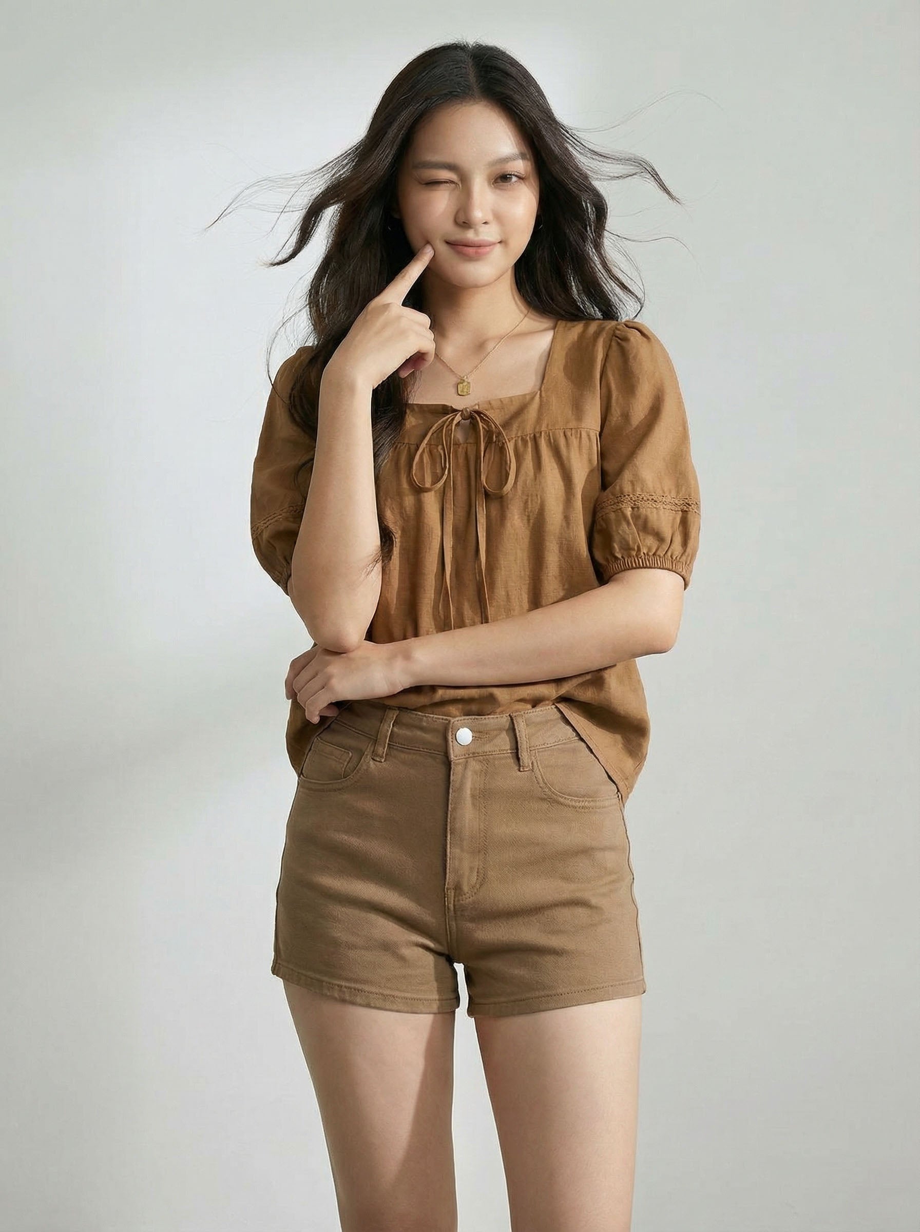 Vintage Square Neck Bow Detail Oversized Short sleeve T-Shirt