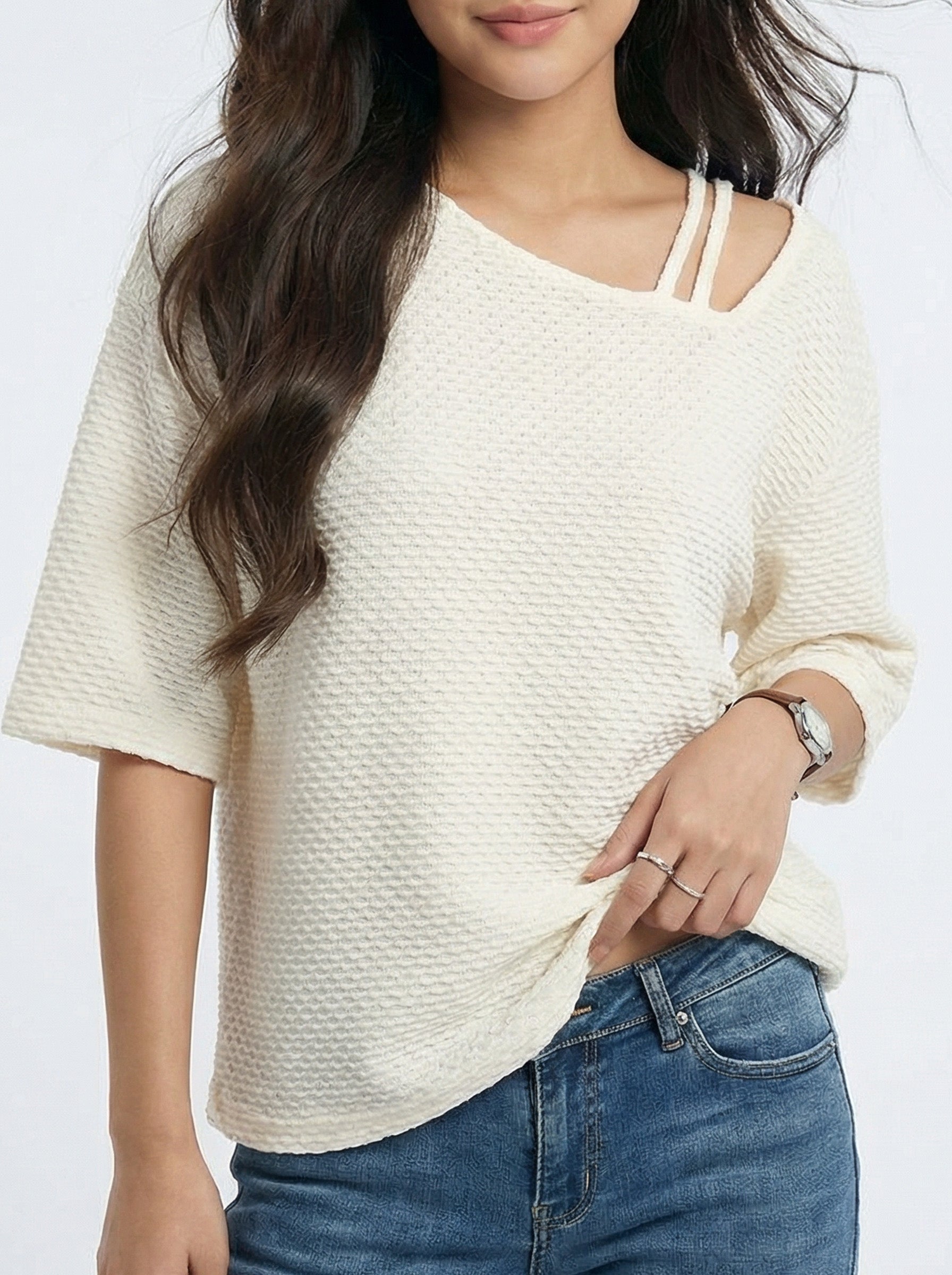 Asymmetric Shoulder Cozy Style Short sleeve T-Shirt