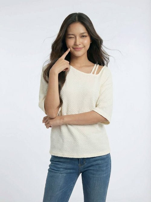 Asymmetric Shoulder Cozy Style Short sleeve T-Shirt