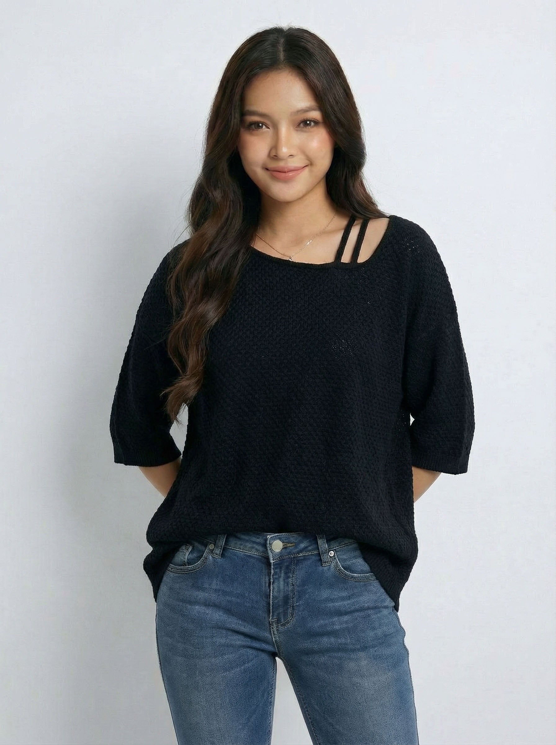 Asymmetric Shoulder Cozy Style Short sleeve T-Shirt