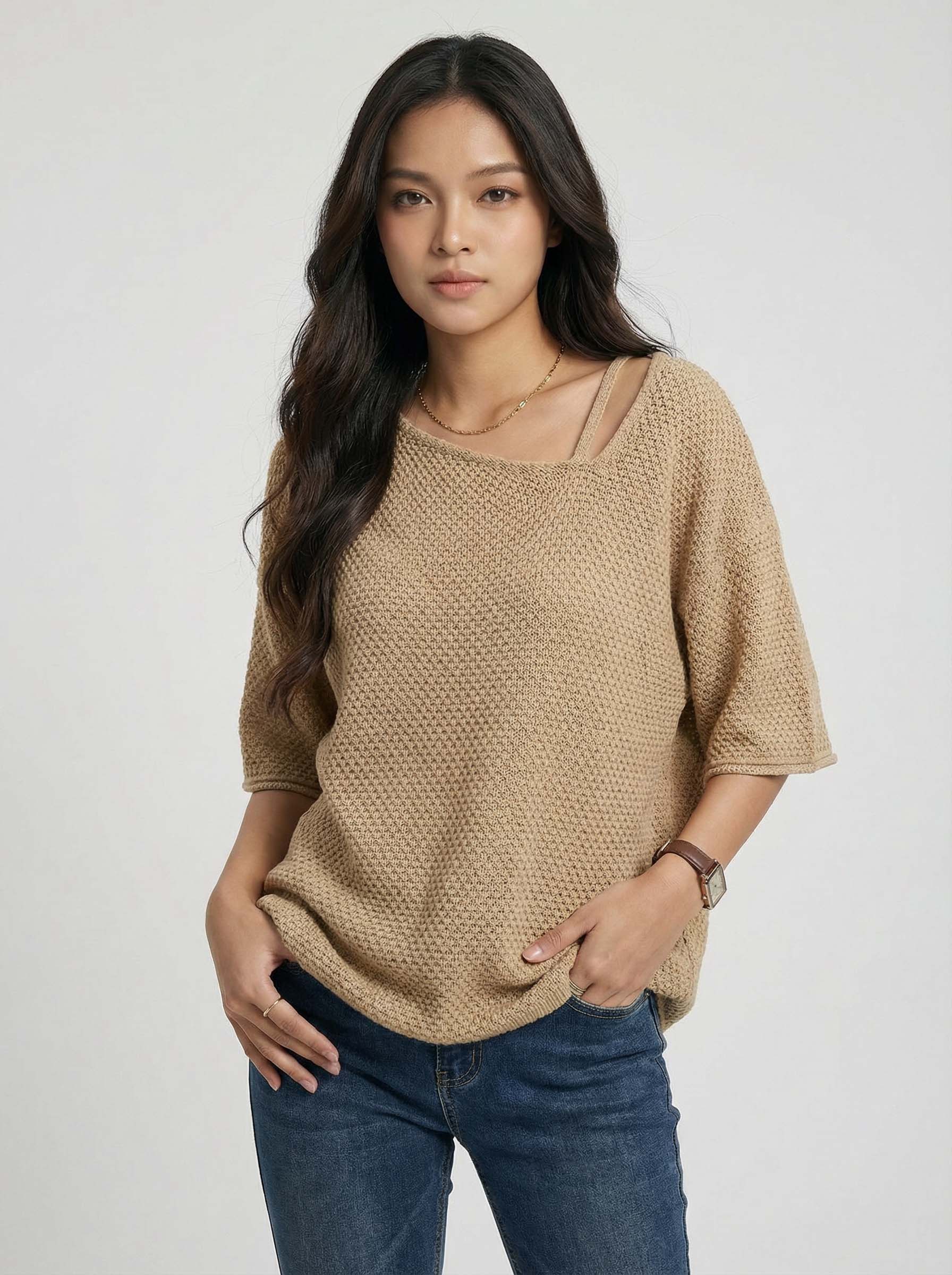 Asymmetric Shoulder Cozy Style Short sleeve T-Shirt