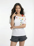 Small Floral Embroidered Off-the-Shoulder Short sleeve