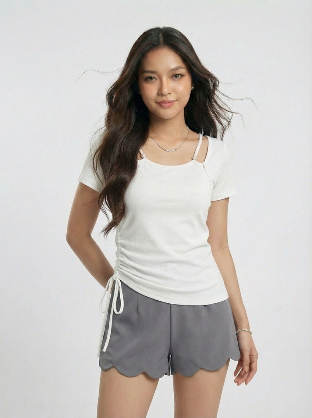 Designer Details Slimming Asymmetric Ruched Waist Short sleeve