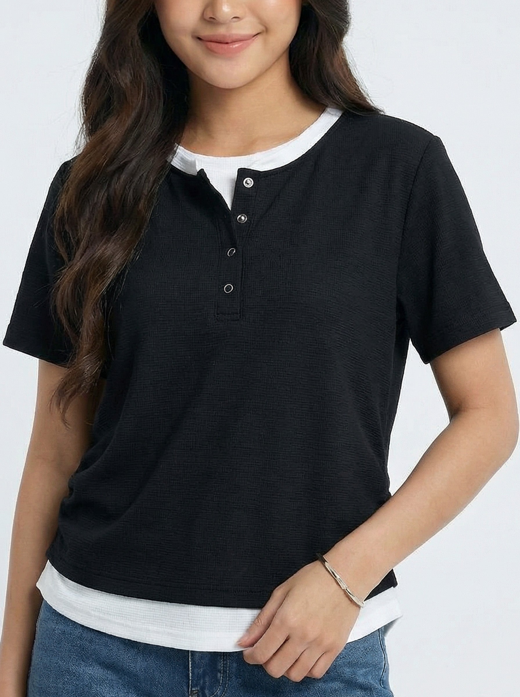 Two-Piece Look Patchwork Color Block Ruched Waist Short Sleeve