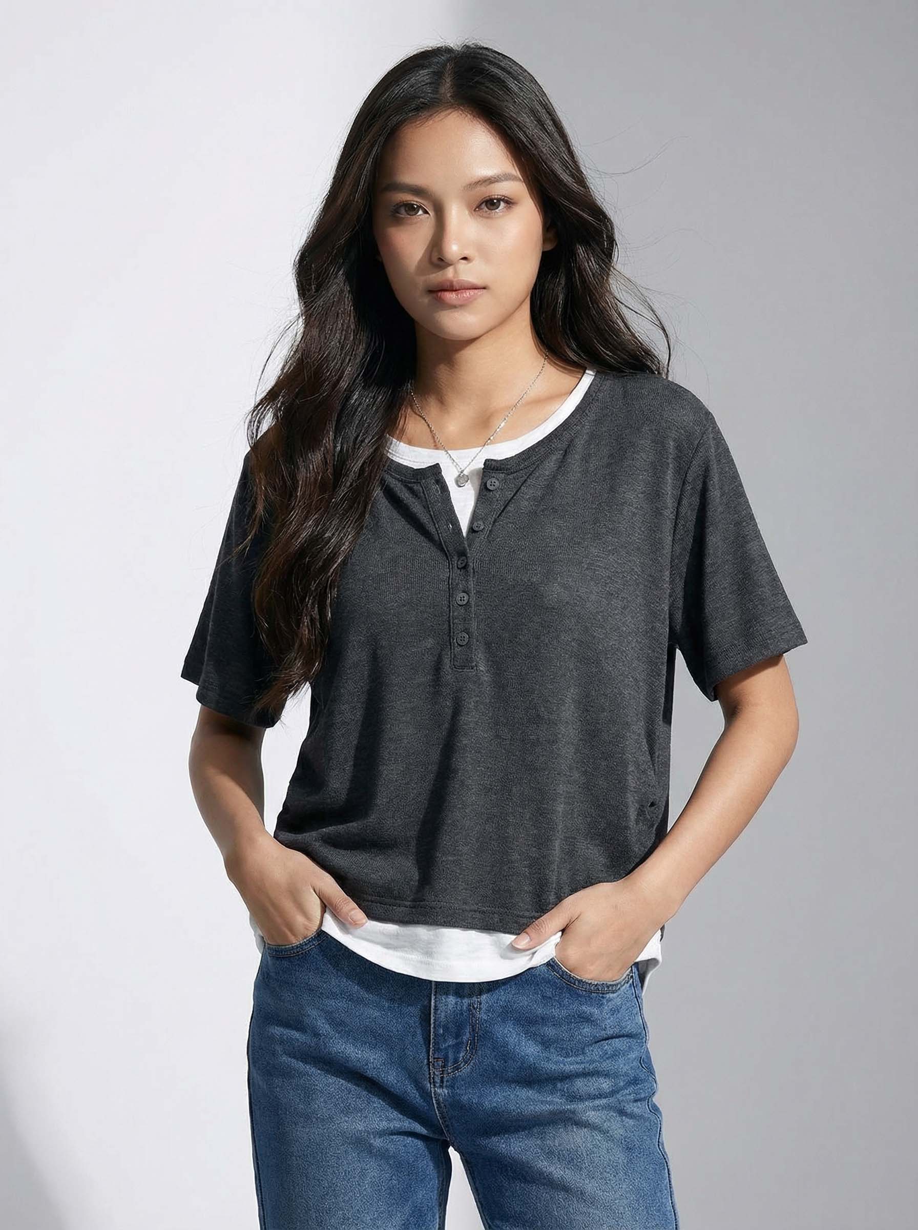 Two-Piece Look Patchwork Color Block Ruched Waist Short Sleeve