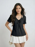 Asymmetric Trendy Style Bow Detail Wrap Hem Short Sleeve