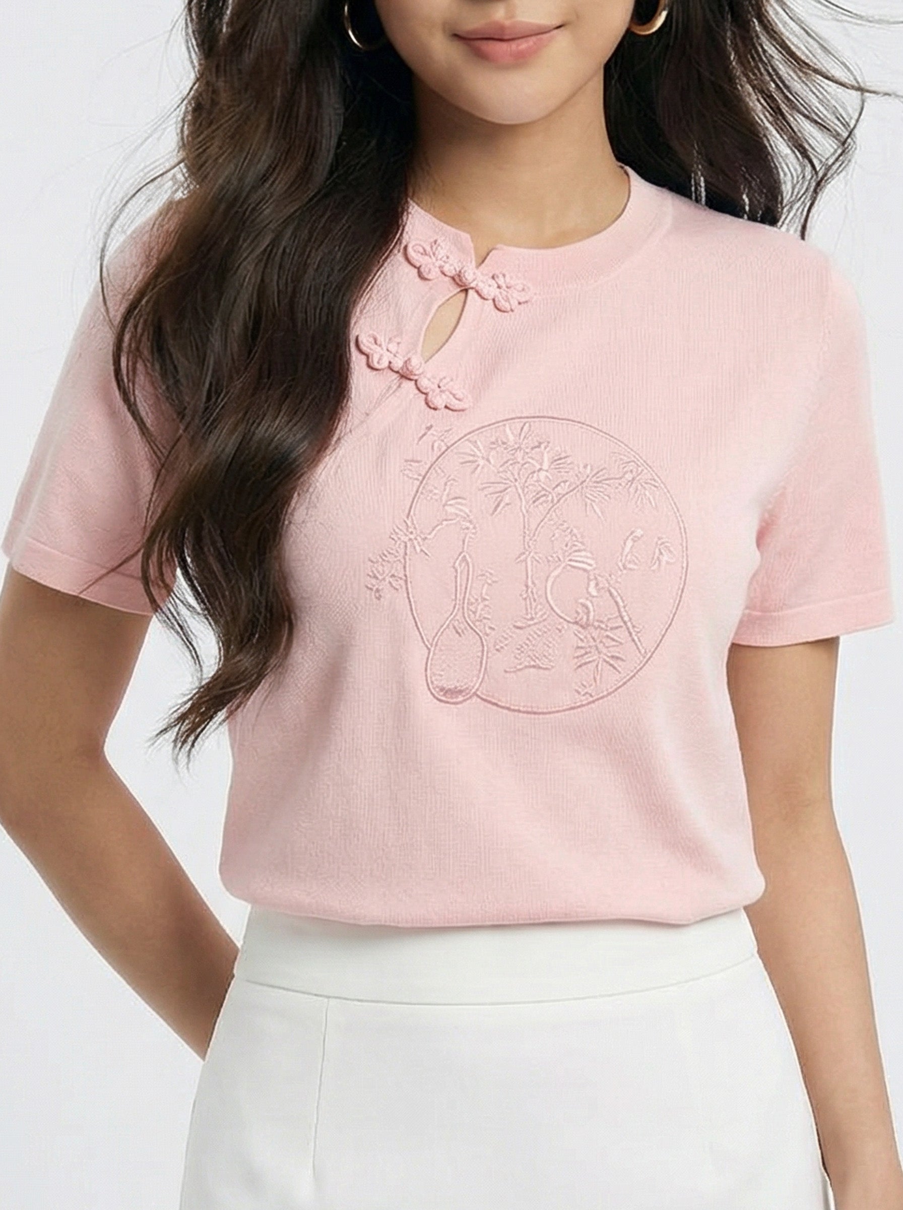 Chinese Style Vintage Embroidered Frog Asymmetric Frog Button Short Sleeve