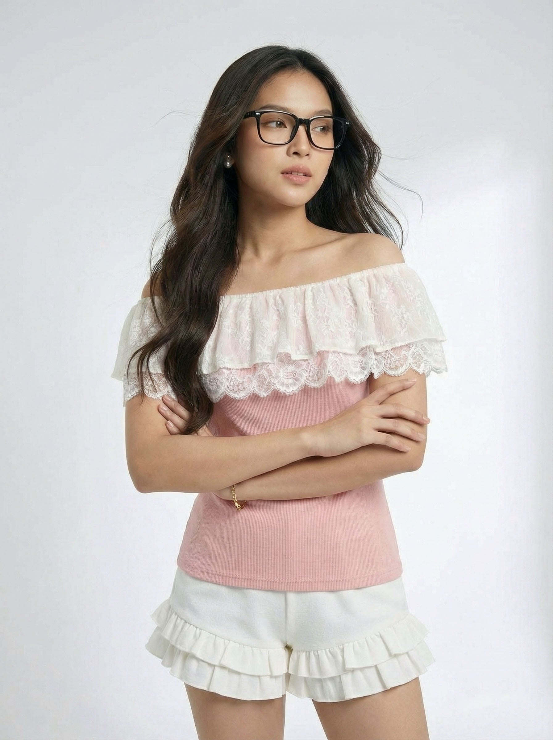 Premium Quality Patchwork Ruffled Lace Trim Short Sleeve