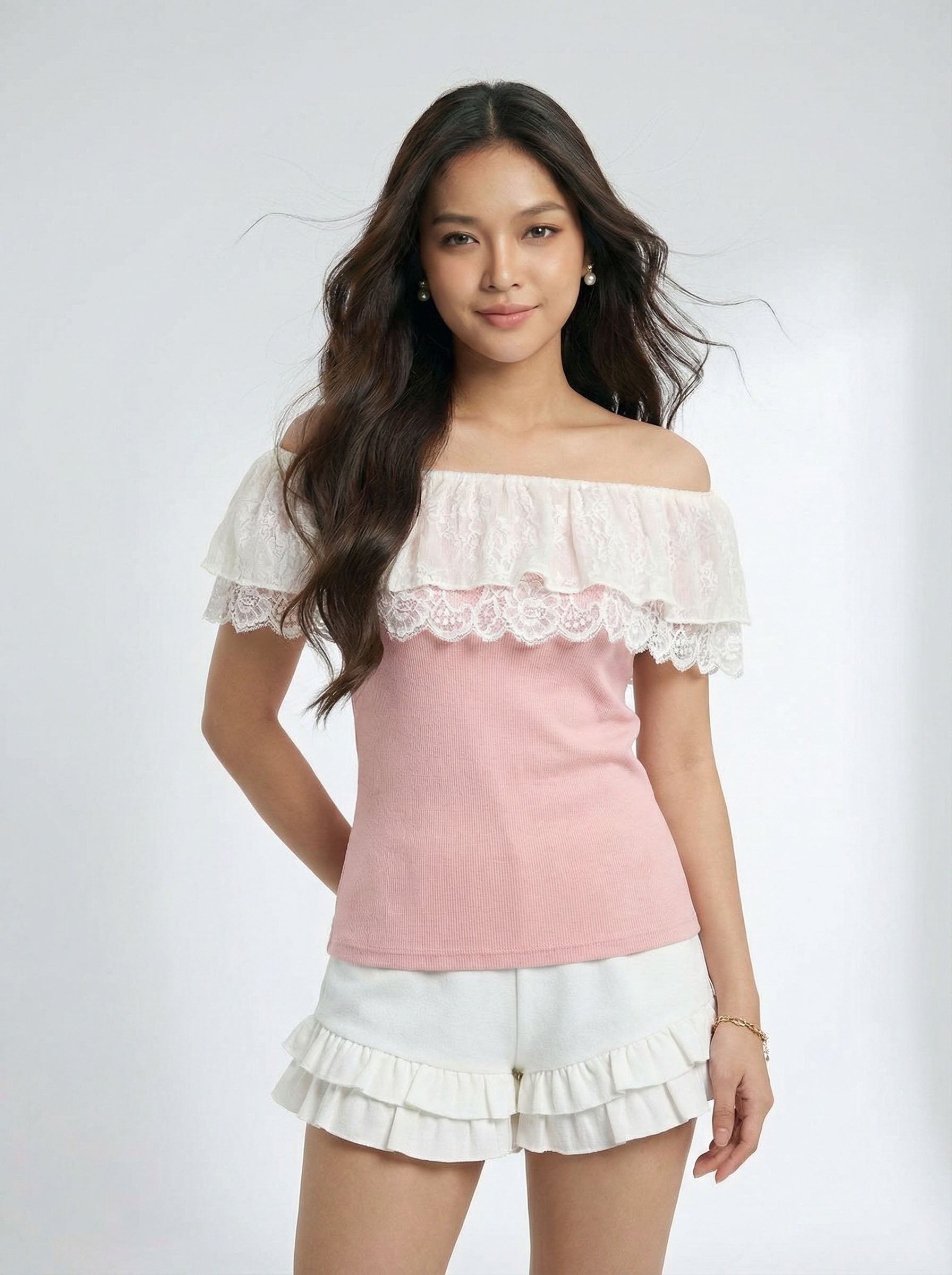 Premium Quality Patchwork Ruffled Lace Trim Short Sleeve
