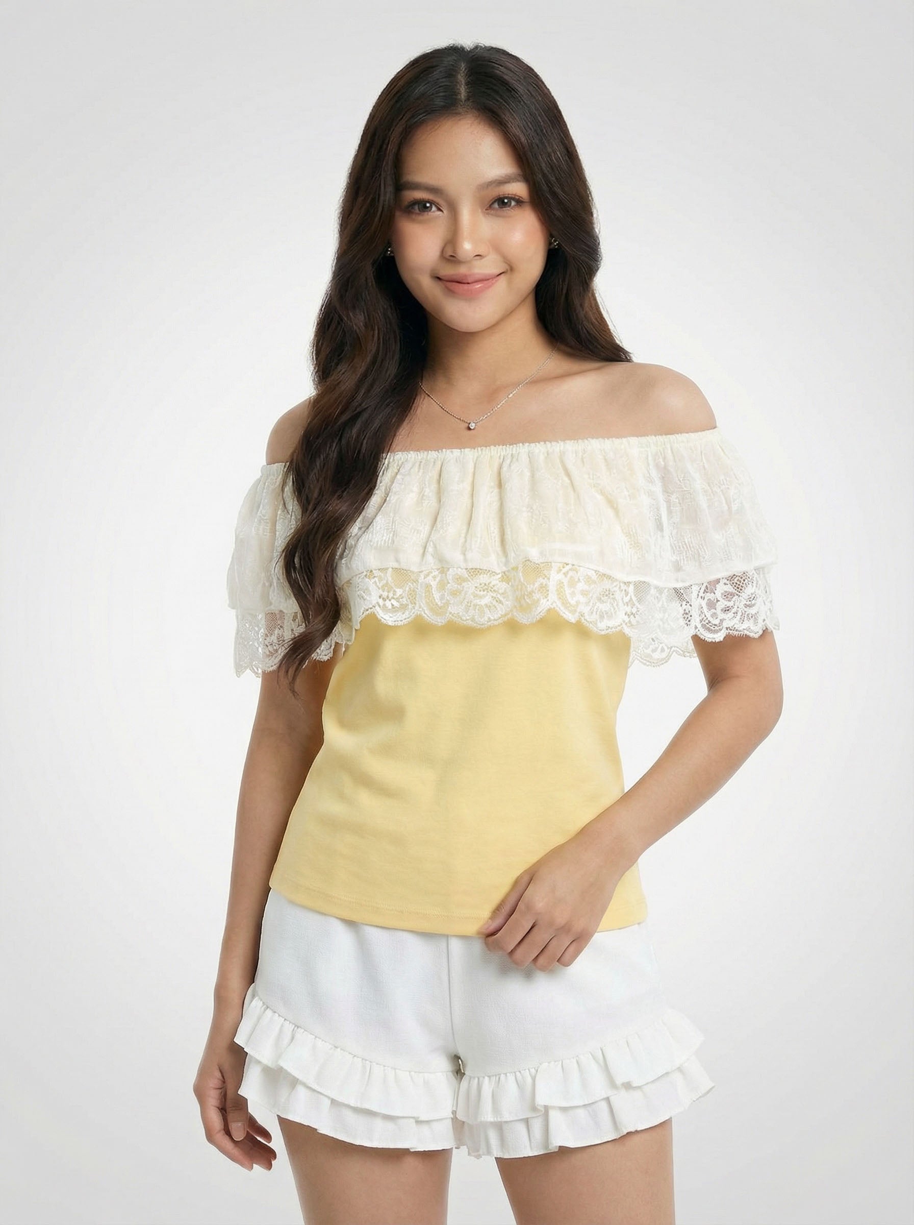 Premium Quality Patchwork Ruffled Lace Trim Short Sleeve