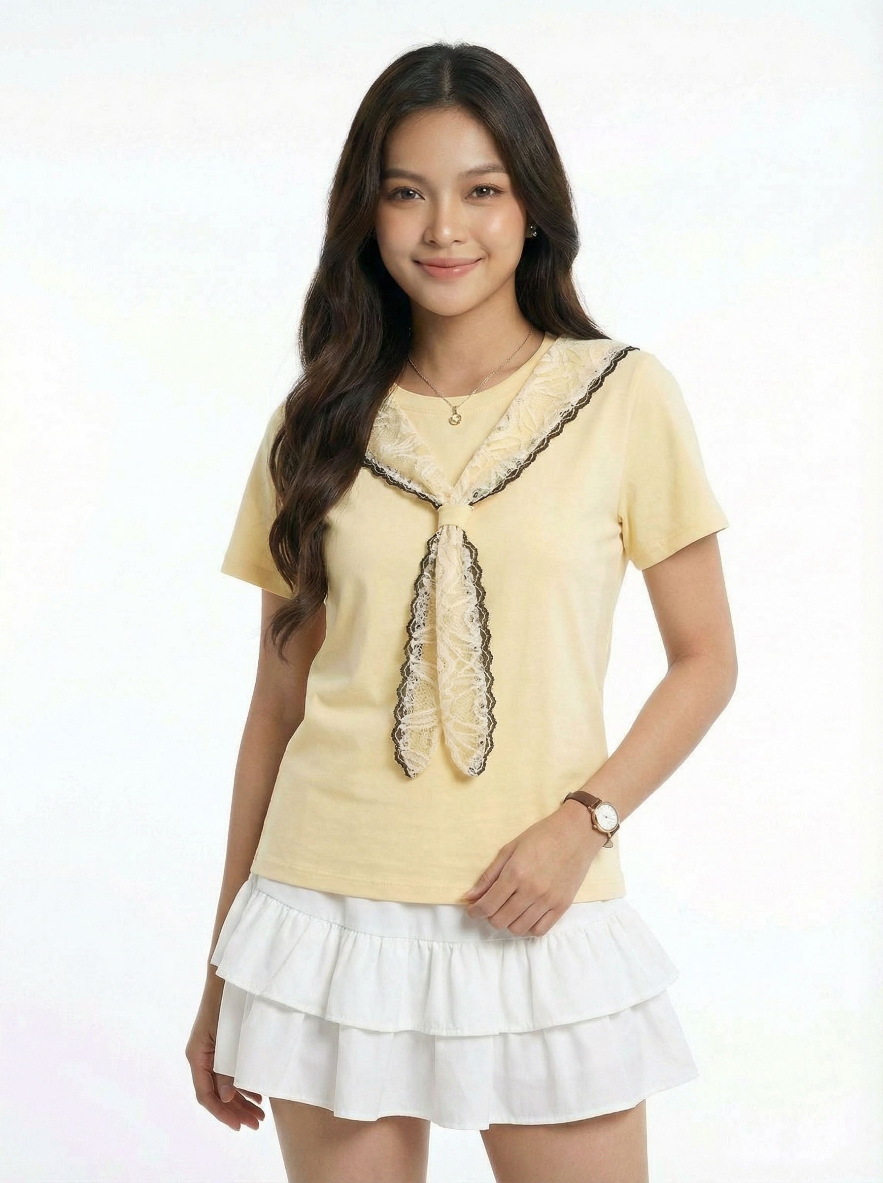 Niche Style Lace Trim Shawl Slimming Short Sleeve