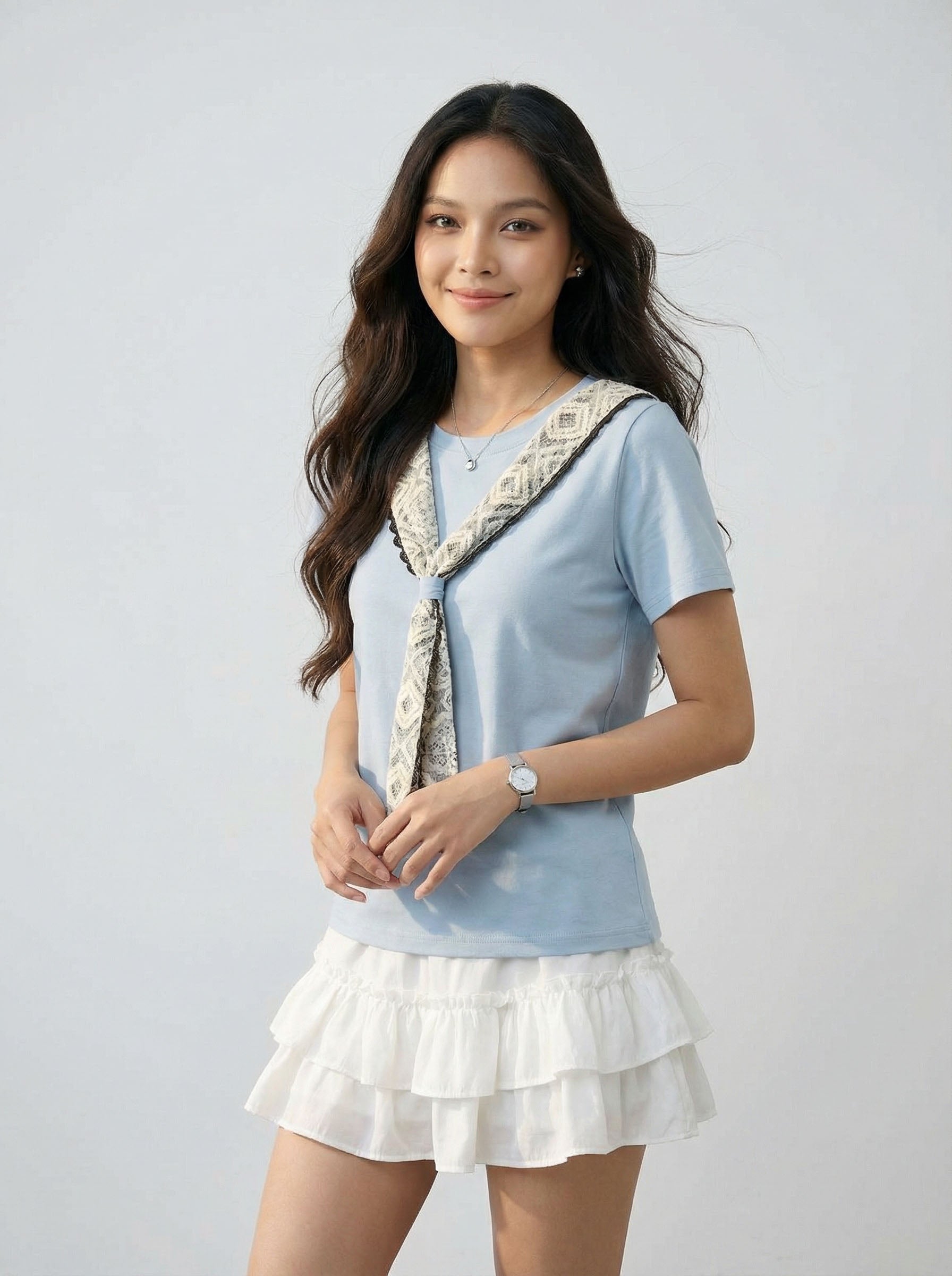 Niche Style Lace Trim Shawl Slimming Short Sleeve