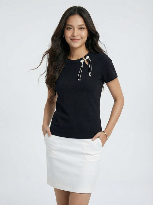 Chinese Style Frog Button Crew Neck Oversized Short Sleeve