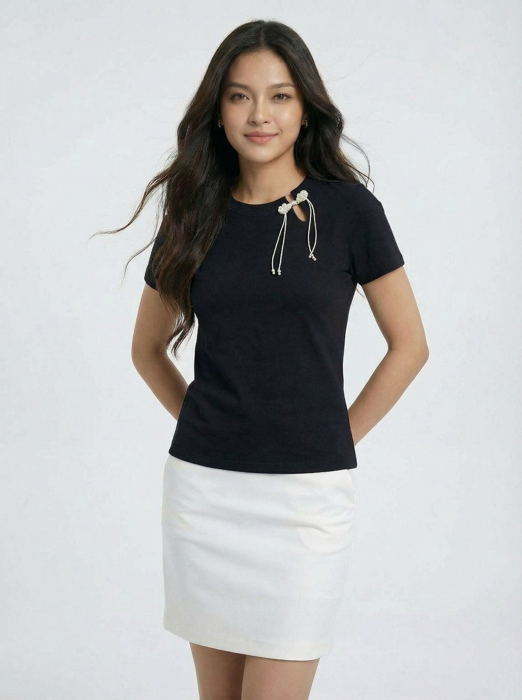 Chinese Style Frog Button Crew Neck Oversized Short Sleeve