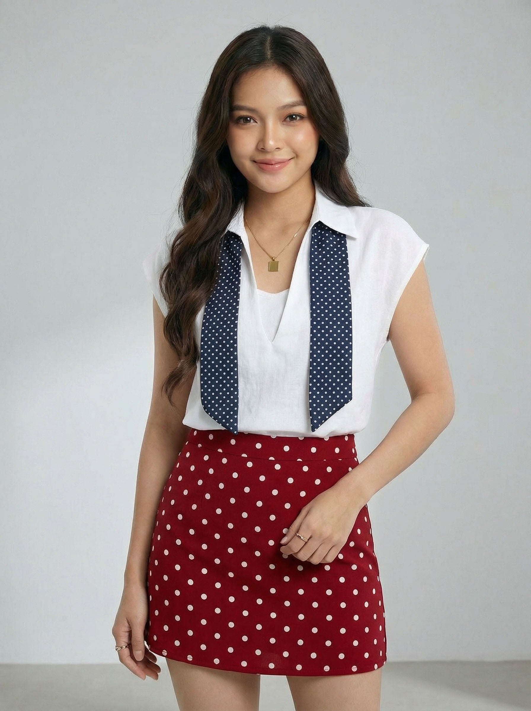 Two-Piece Look Shawl Sleeveless Oversized Polo T-Shirt