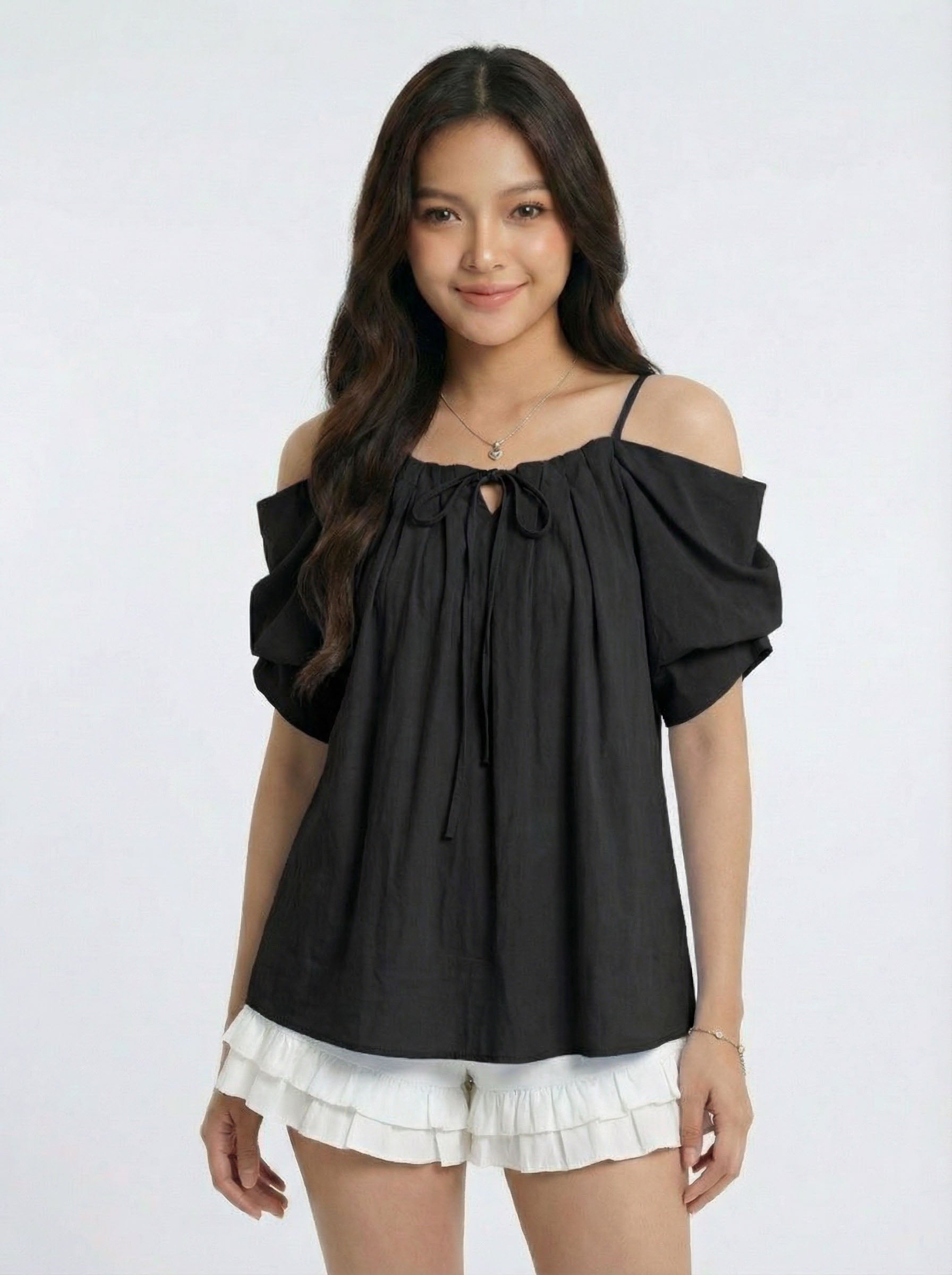 Spaghetti Strap Off-the-Shoulder Oversized Short Sleeve