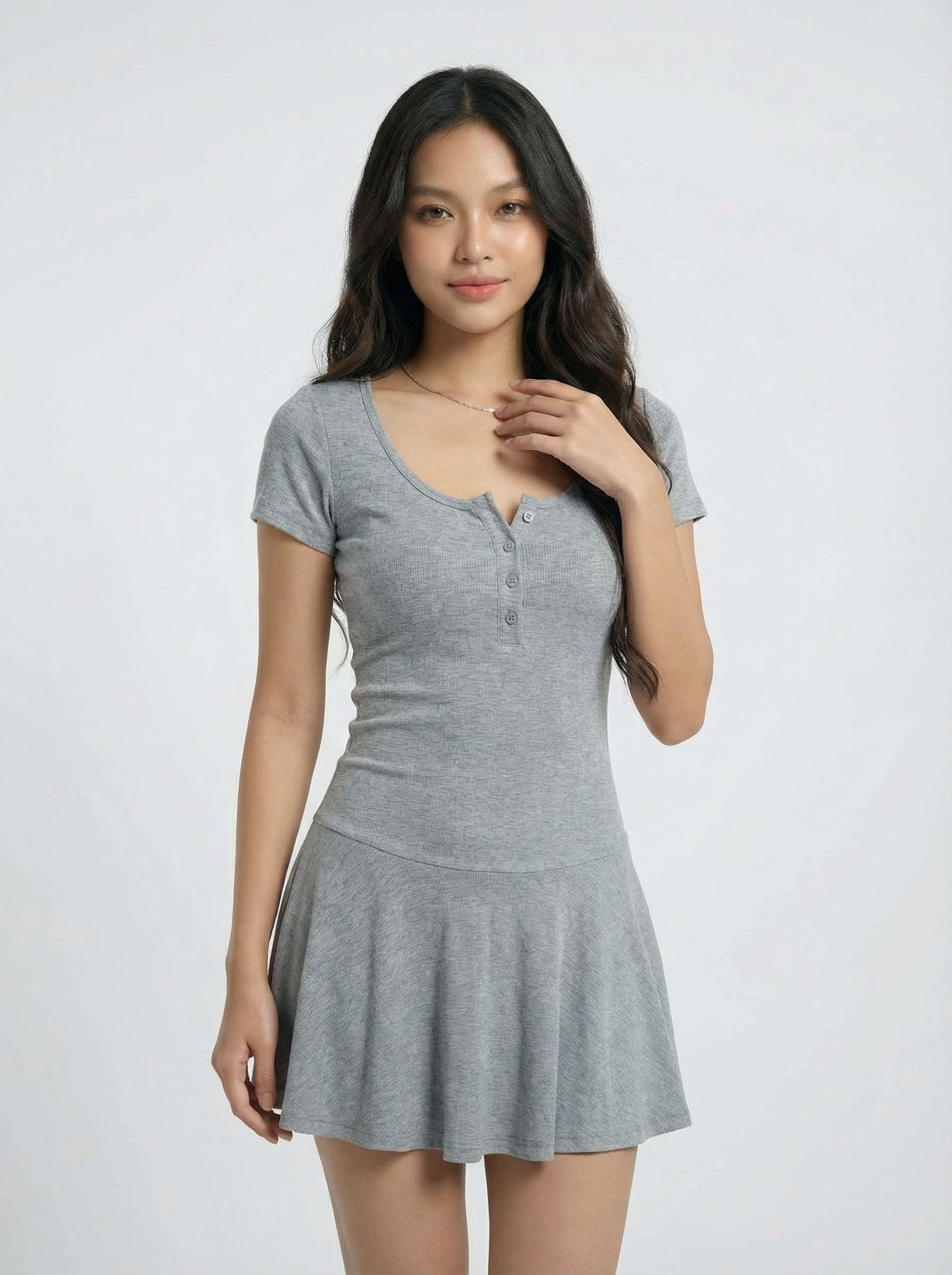 Y2K Style Low Cut Fitted Short Sleeve Pleated Mini Dress