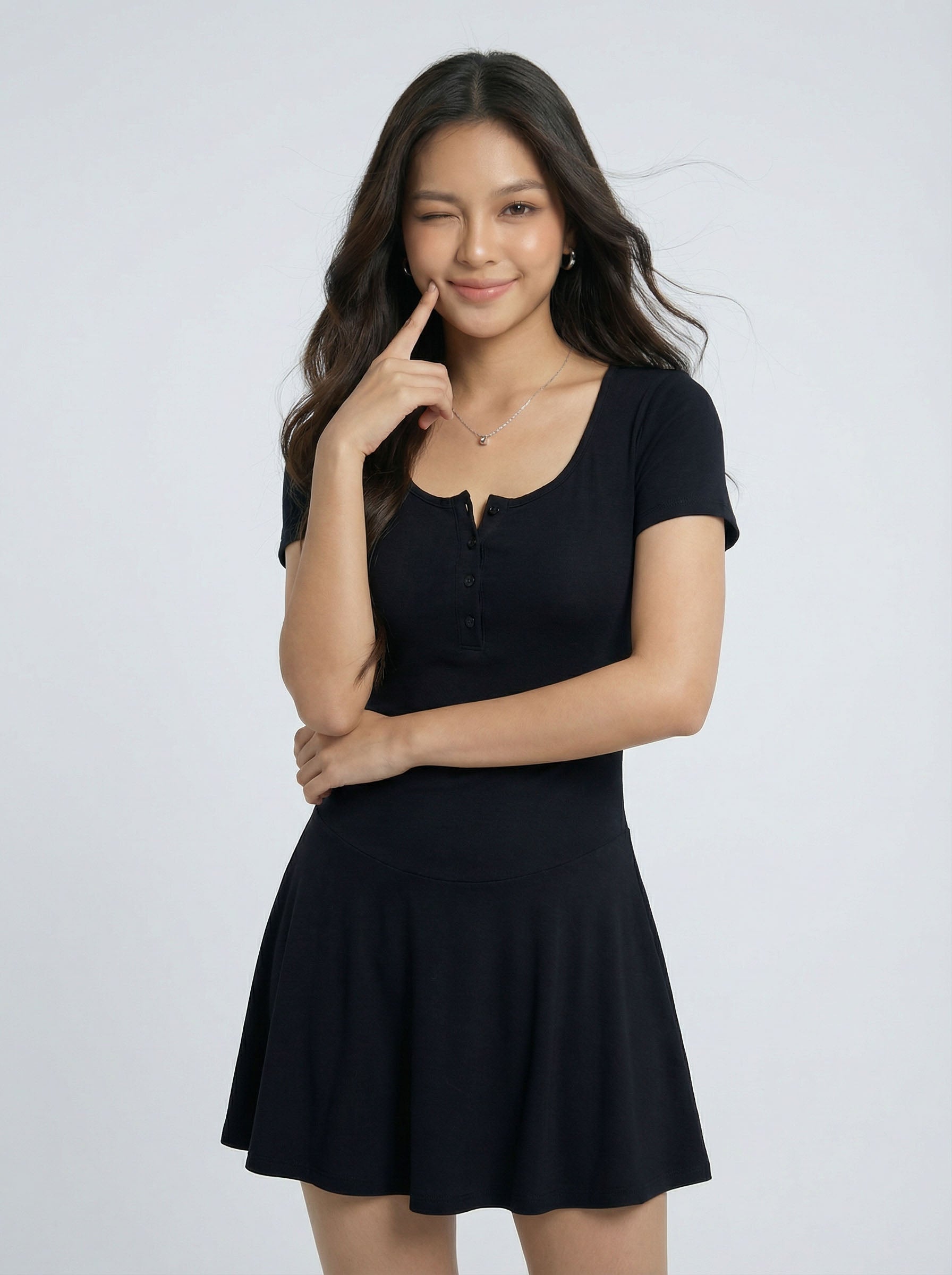 Y2K Style Low Cut Fitted Short Sleeve Pleated Mini Dress