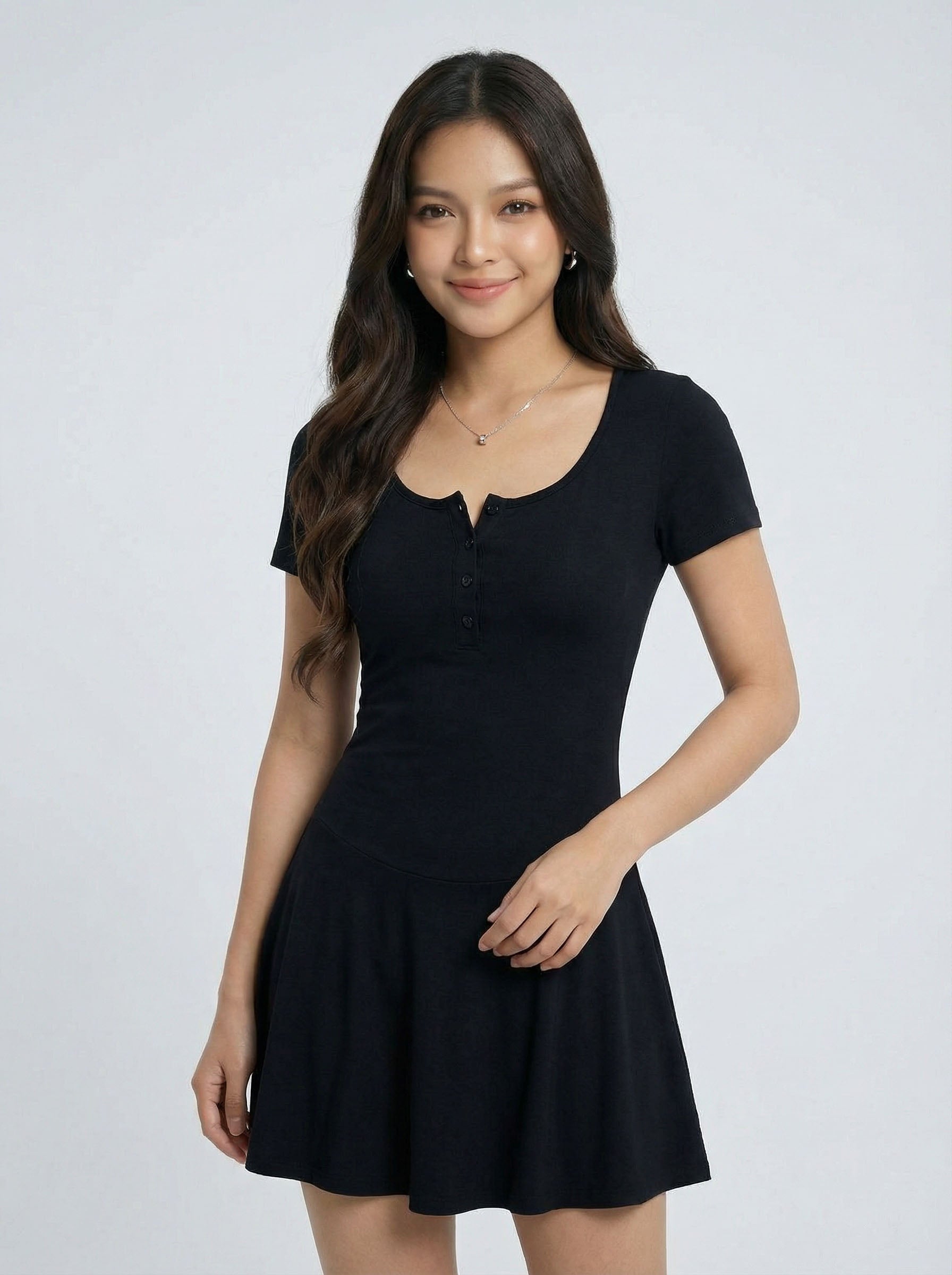 Y2K Style Low Cut Fitted Short Sleeve Pleated Mini Dress