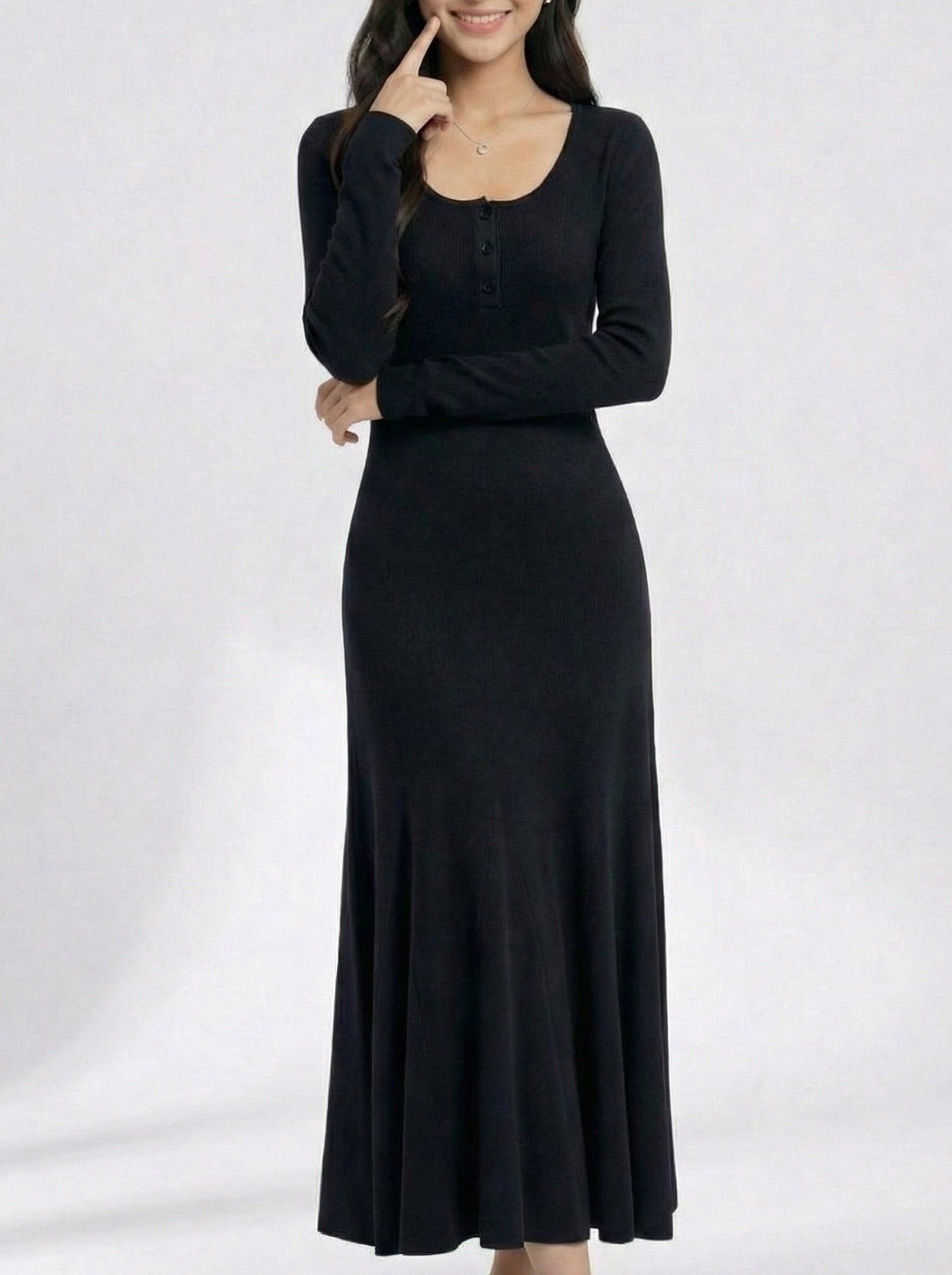 Fitted Mermaid Hem Long Sleeve Dress