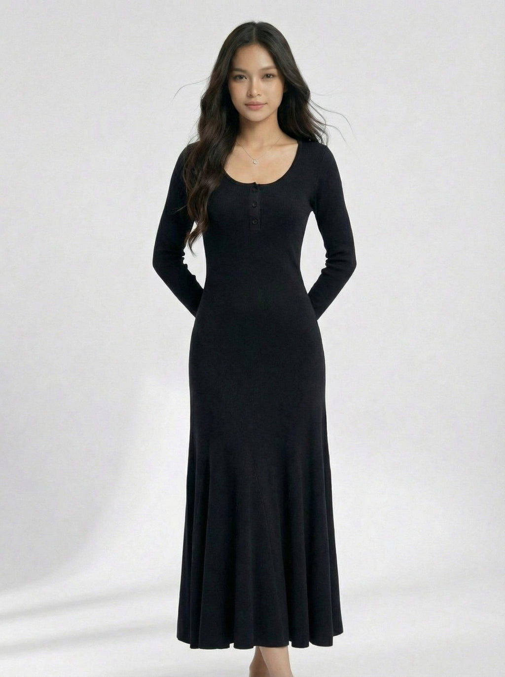 Fitted Mermaid Hem Long Sleeve Dress