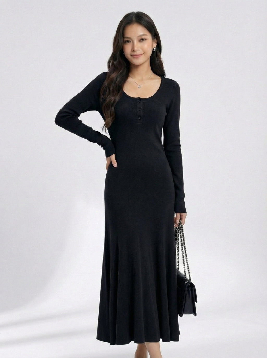 Fitted Mermaid Hem Long Sleeve Dress