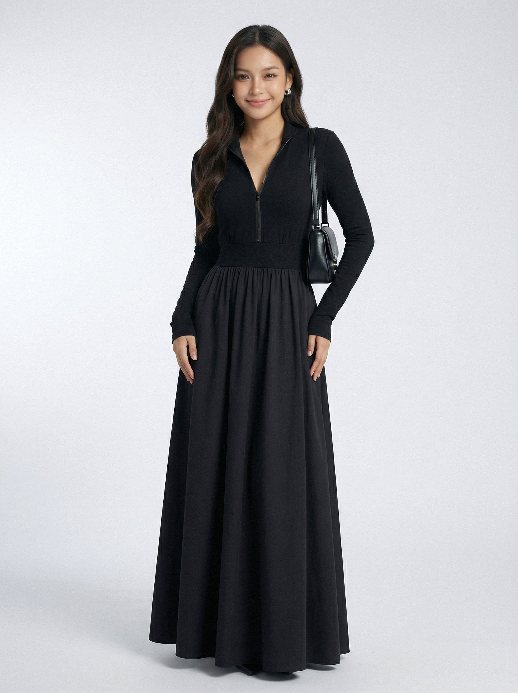 Vintage Elegant Polo Collar Maxi Dress