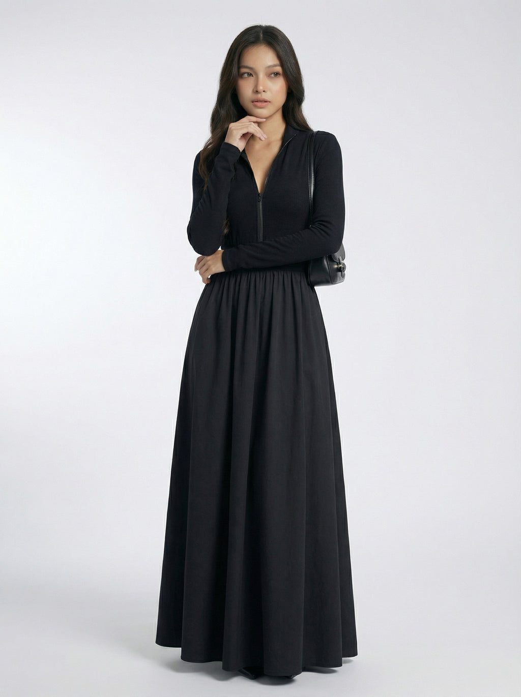Vintage Elegant Polo Collar Maxi Dress