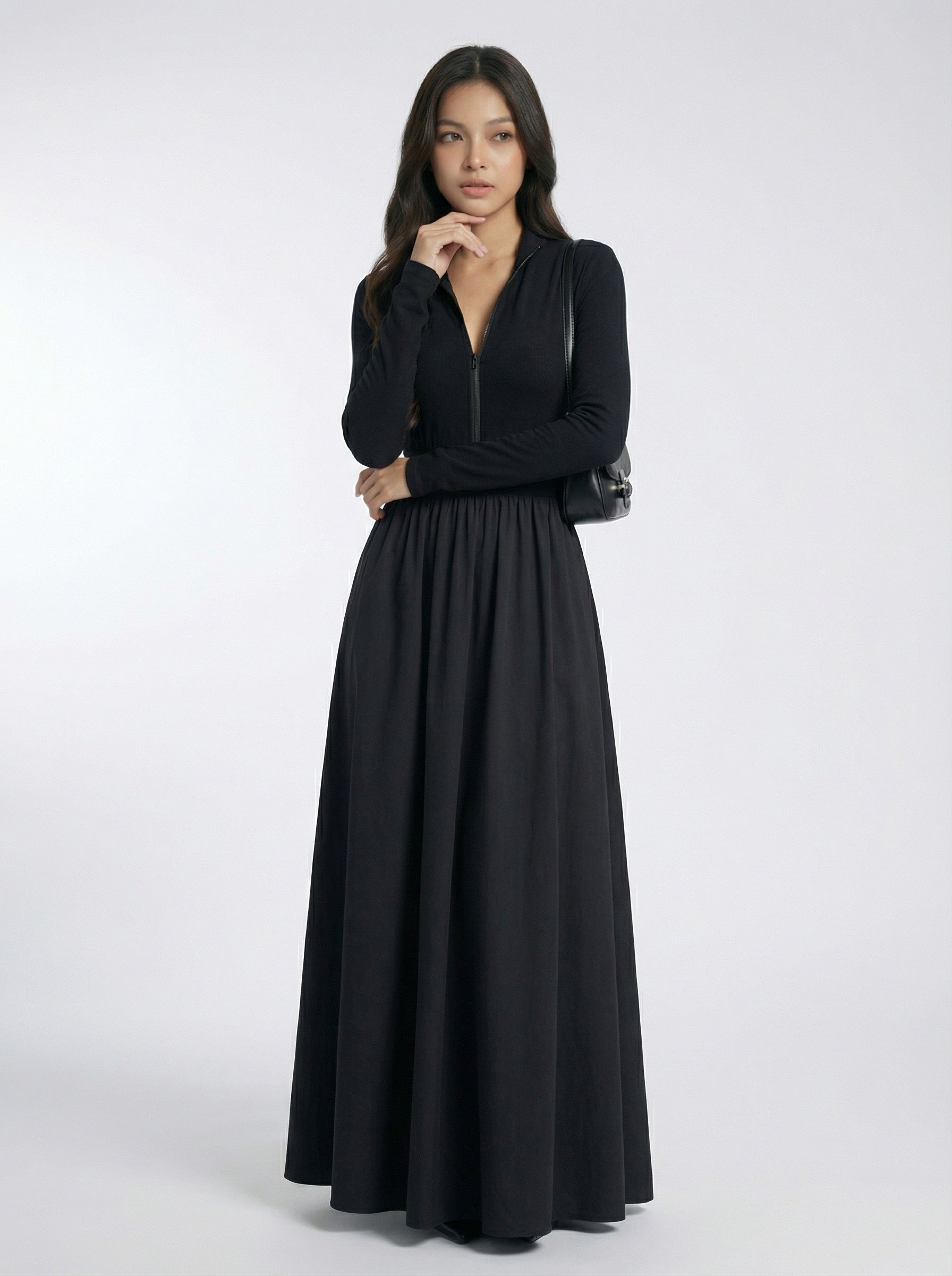 Vintage Elegant Polo Collar Maxi Dress
