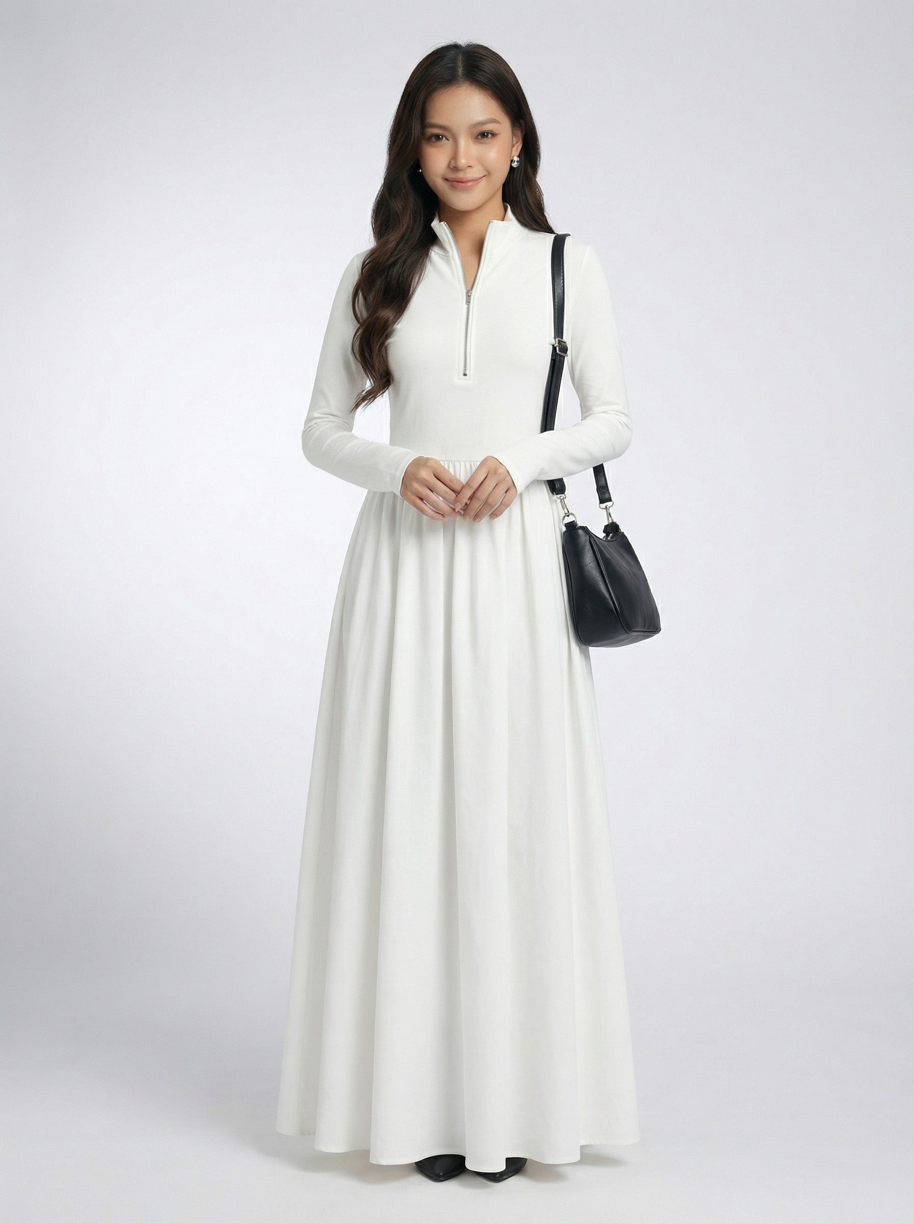 Vintage Elegant Polo Collar Maxi Dress