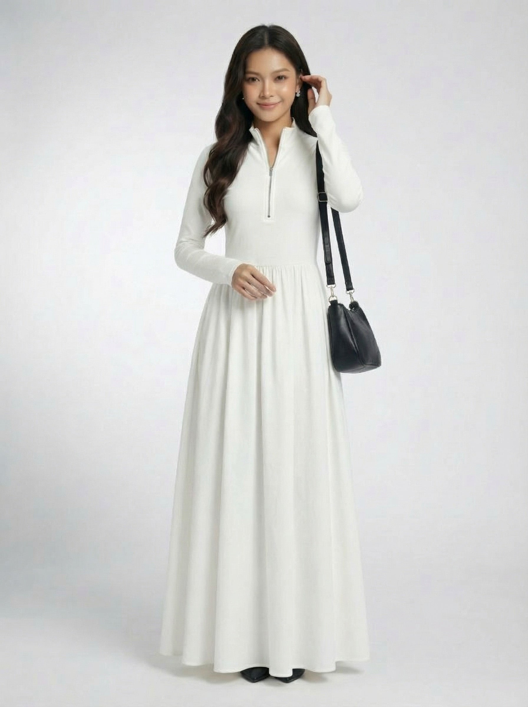Vintage Elegant Polo Collar Maxi Dress
