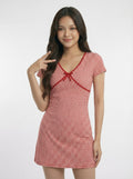 V-Neck Bow Detail Plaid Hip-hugging Dress