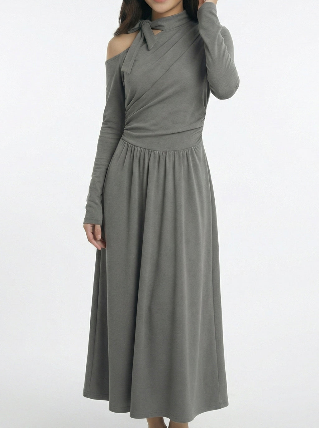 Asymmetrical Off-Shoulder Waist Cinched Maxi Dress