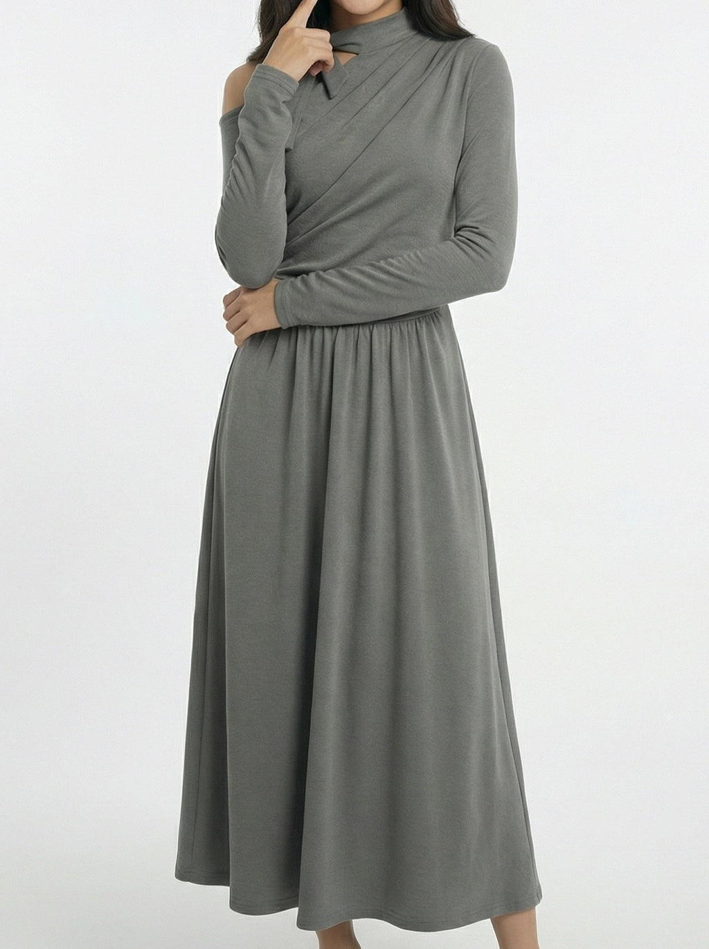 Asymmetrical Off-Shoulder Waist Cinched Maxi Dress