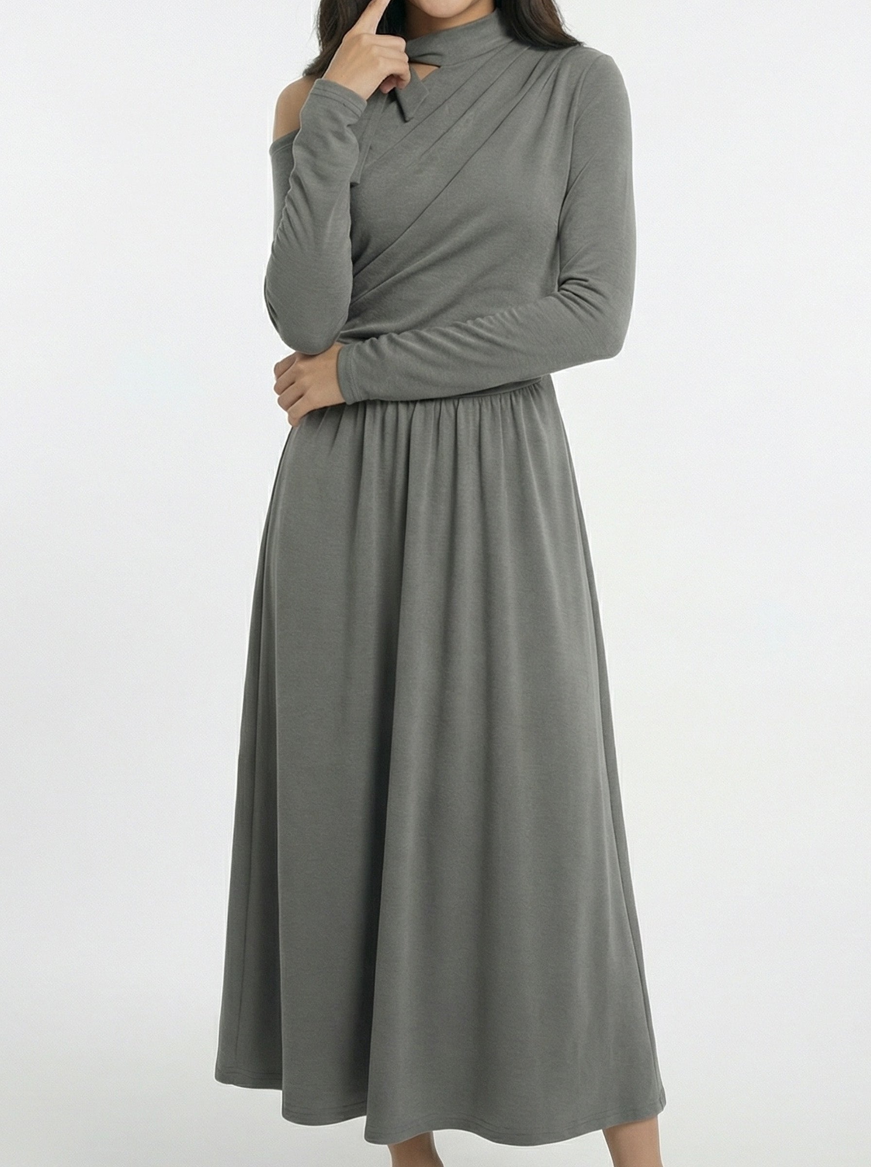 Asymmetrical Off-Shoulder Waist Cinched Maxi Dress
