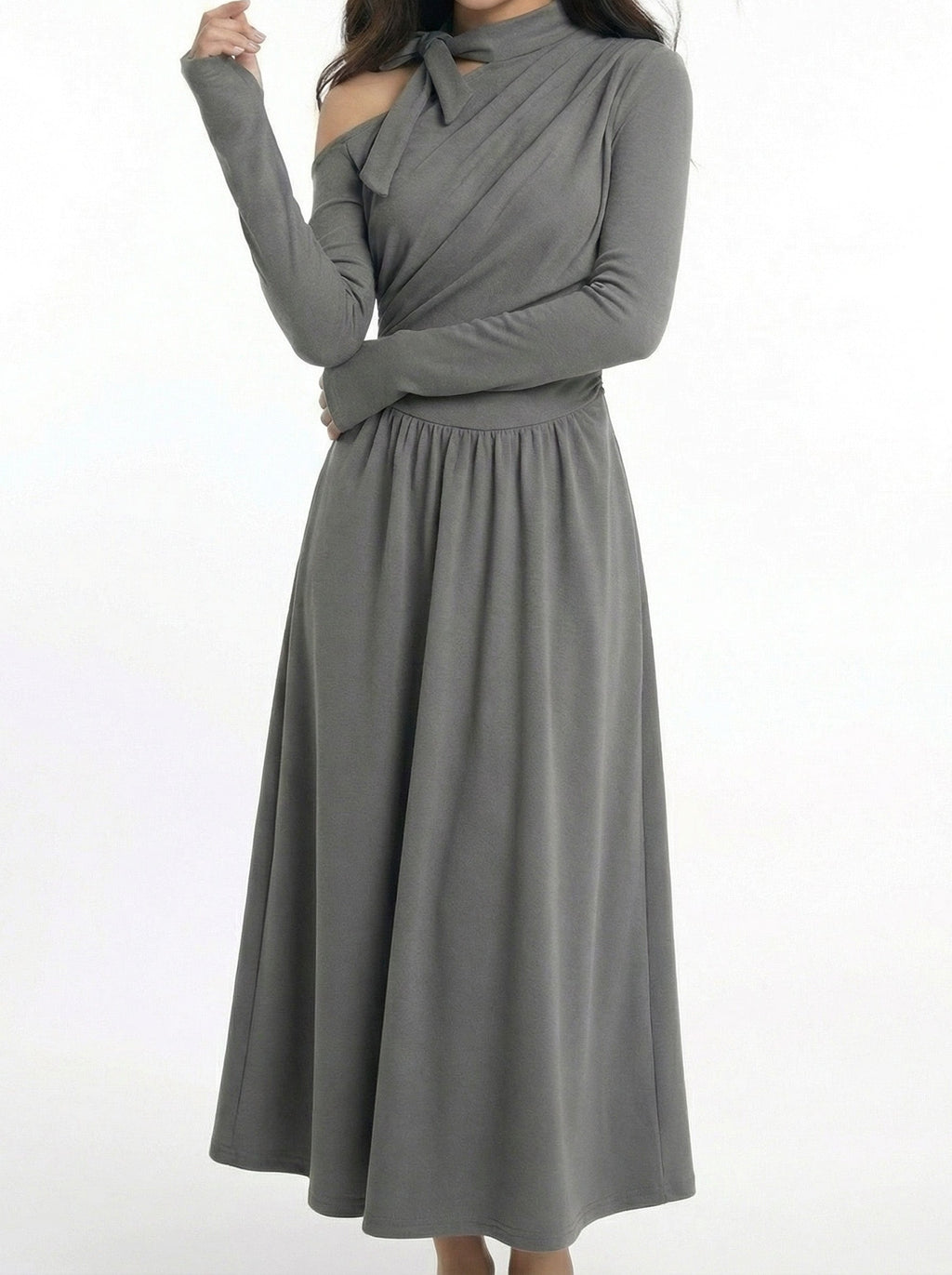 Asymmetrical Off-Shoulder Waist Cinched Maxi Dress