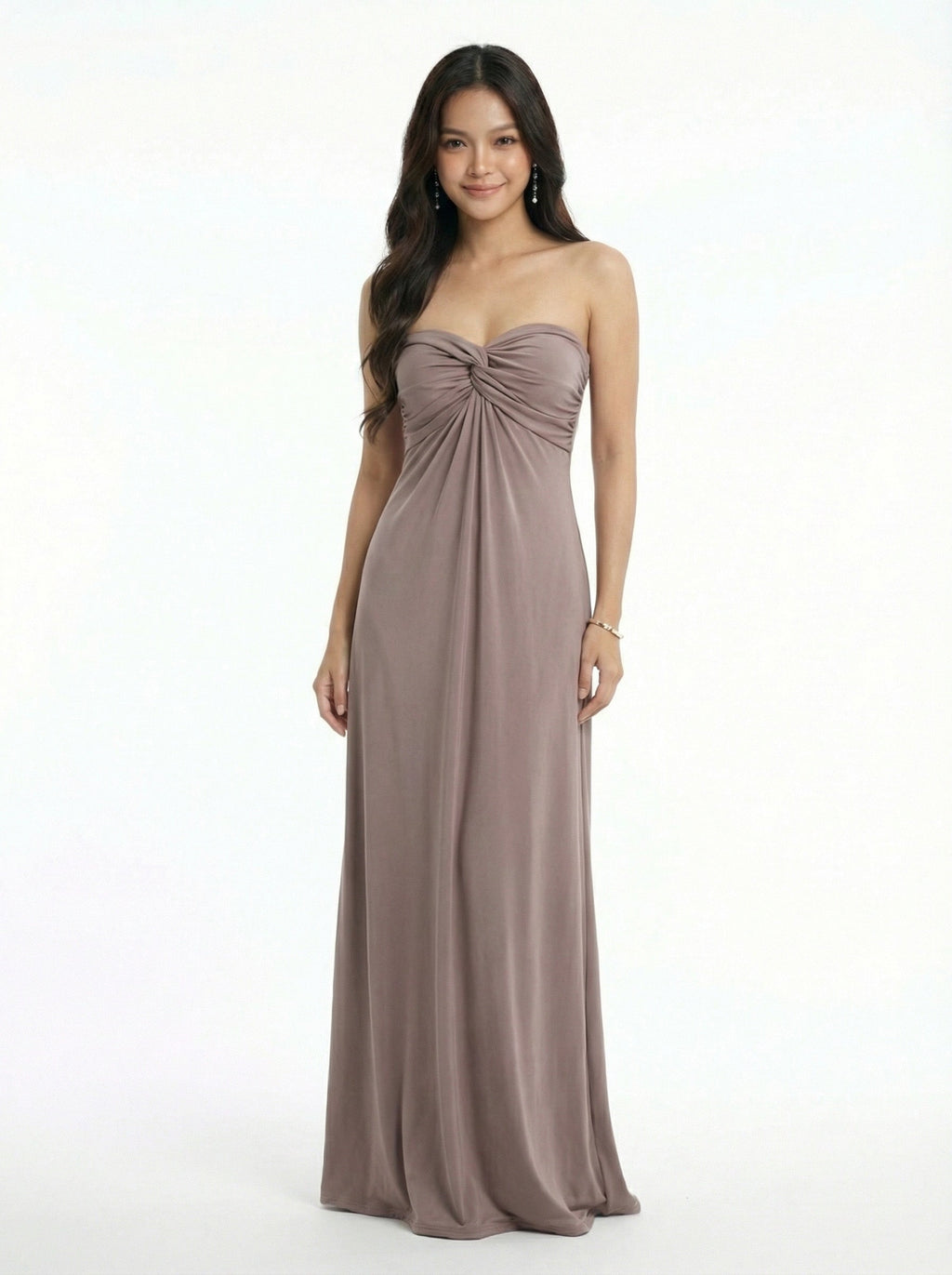 Elegant Knot Detail Strapless Maxi Dress