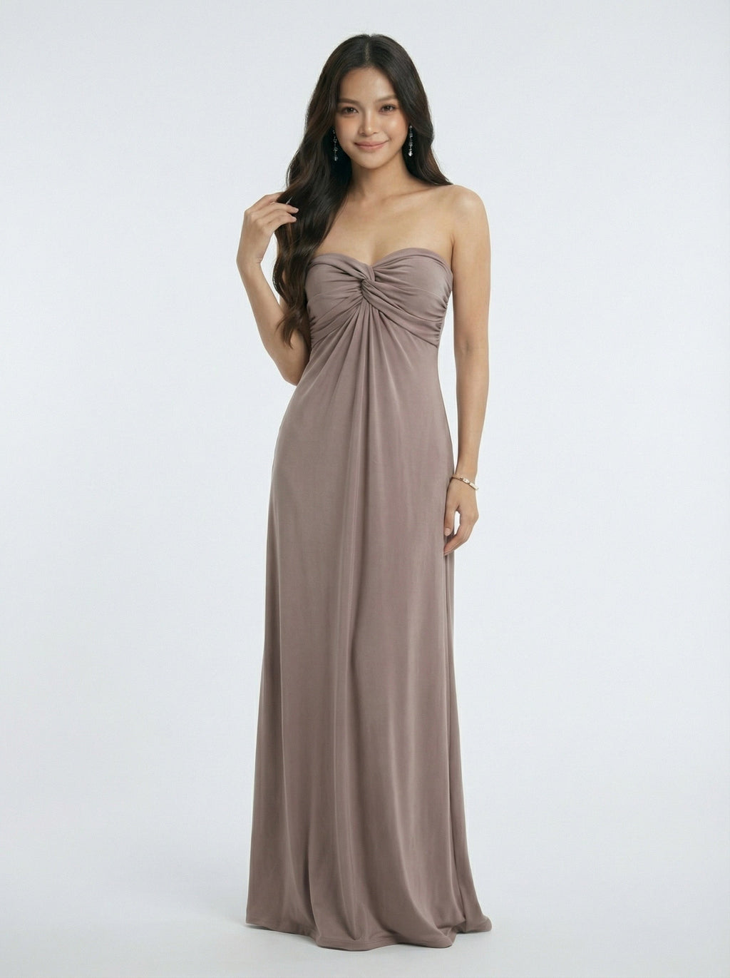 Elegant Knot Detail Strapless Maxi Dress