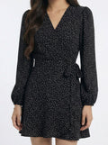 Vintage V-Neck Waist Cinched Polka Dot Dress
